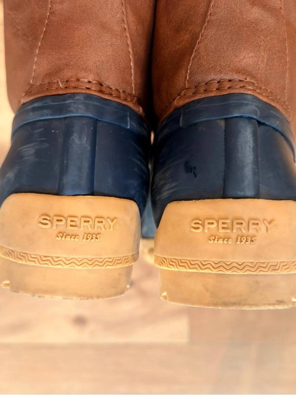 Sperry Kids Port Boot Navy Brown Duck Boots Waterproof Size 2M Big Kid Unisex